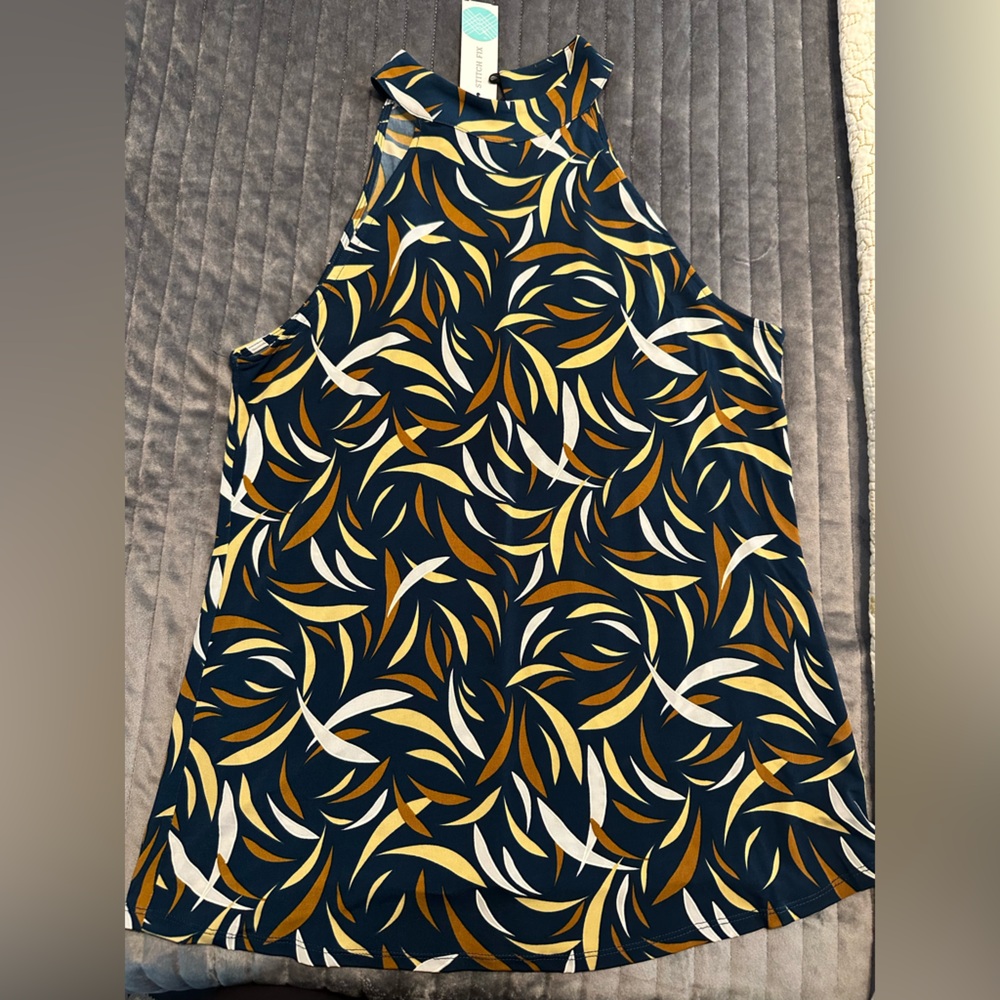 NWT Stitch Fix - Stylish Women's Tank Top - Navy and Brown/Gold Pattern $49